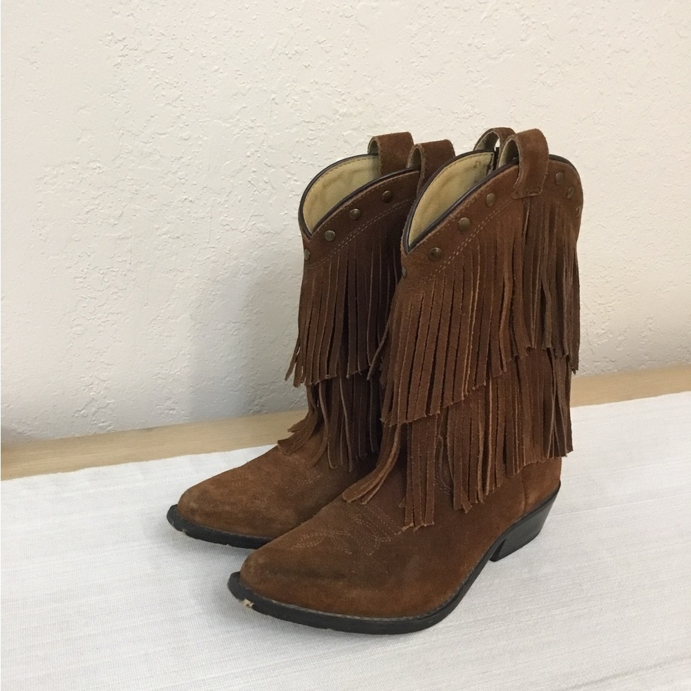Shyanne Brown Kids Size 3 Suede Fringe Western Boots Preowned size 3